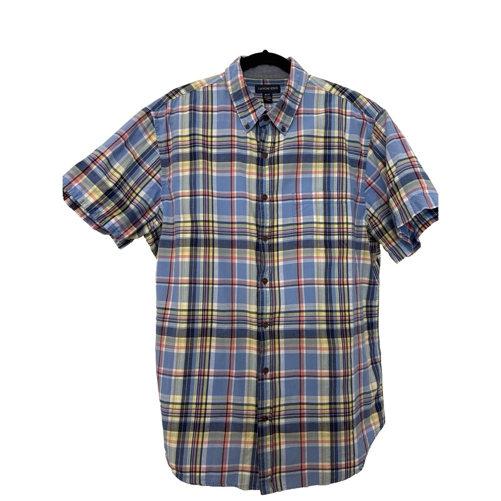 Lands End Plaid Tailored Fit‎ Shirt Mens XL 17-17 1/2 Short Sleeve Button Down